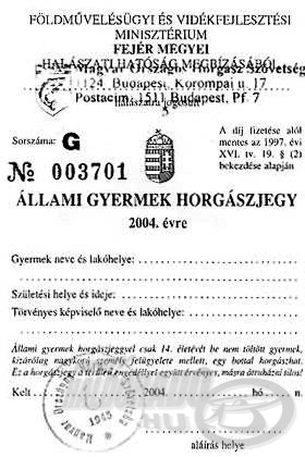 Gyermek állami horgászjegy