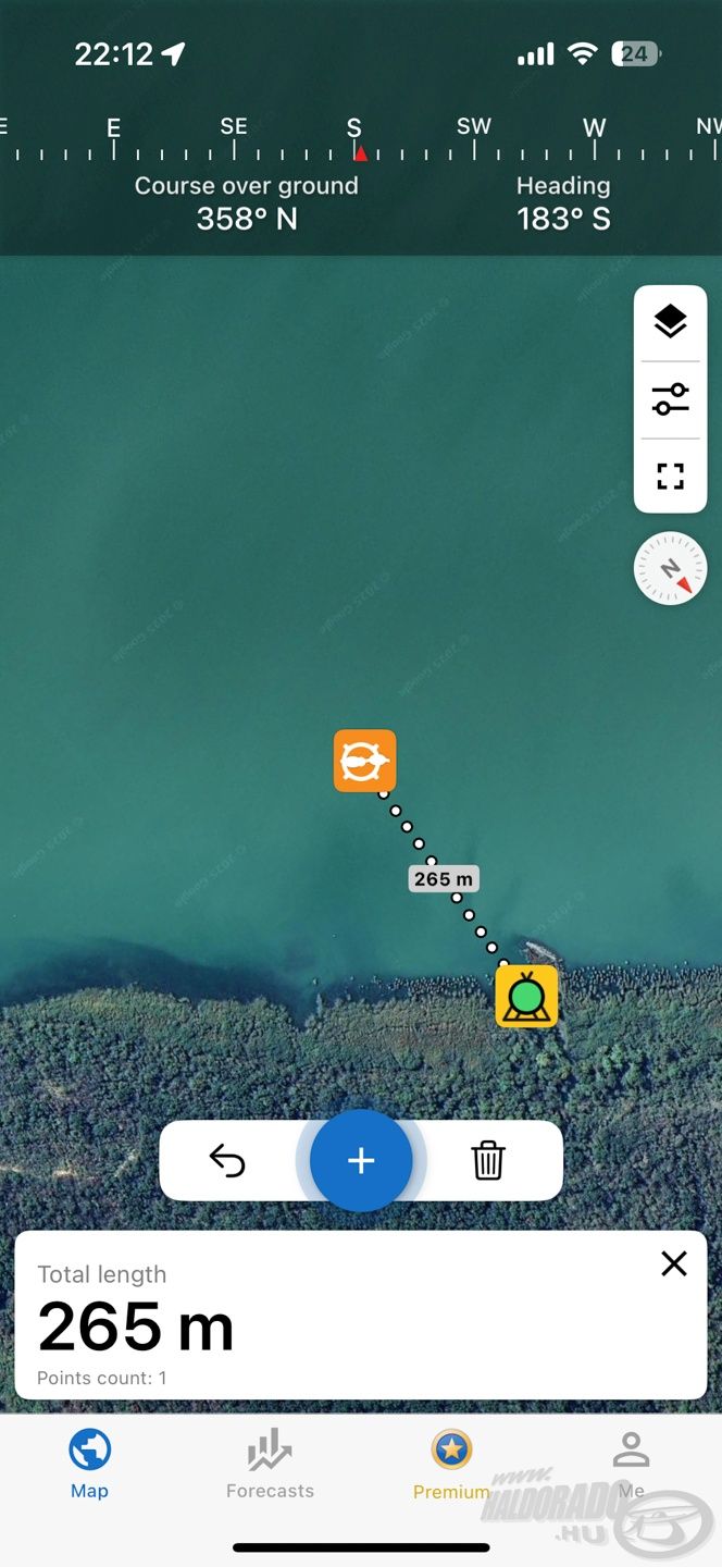 Előzetes információk szerint 200 és 300 méter közötti sávban érdemes keresni halakat, az egyik bójámat a Fishing Points alkalmazásban meg is jelöltem