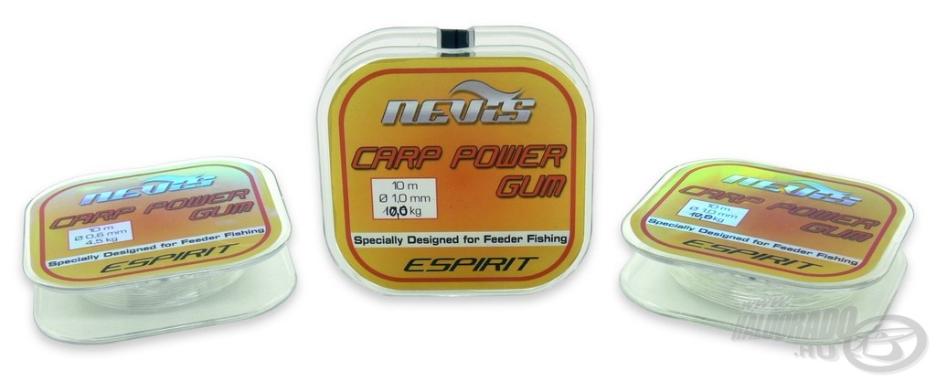 A Nevis Carp Power Gum 3 különböző méretben kerül forgalomba. Elképesztően rugalmas és a vízben szinte láthatatlan!