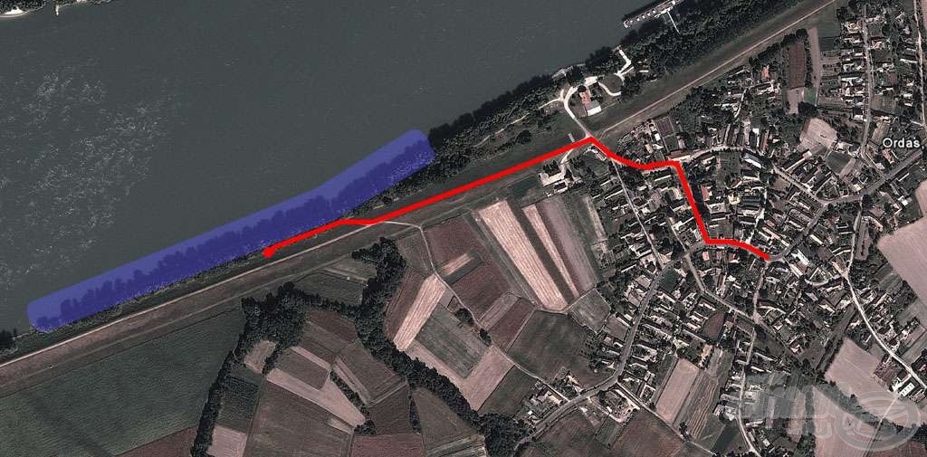 Ordas központjából a hajóállomást kell keresni, majd a gátra felhajtva balra fordulva lehet a versenypályához eljutni. Kékkel jelöltük a tervezett versenypálya szakaszt