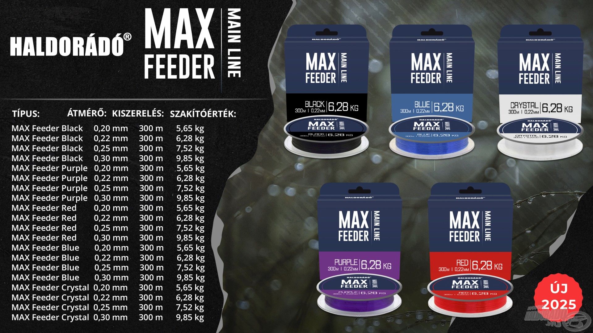 A MAX FEEDER zsinórcsaládunk a következő színekben érhető el a kínálatban: Black (fekete), Purple (lila), Red (piros), Blue (kék), Crystal (áttetsző)