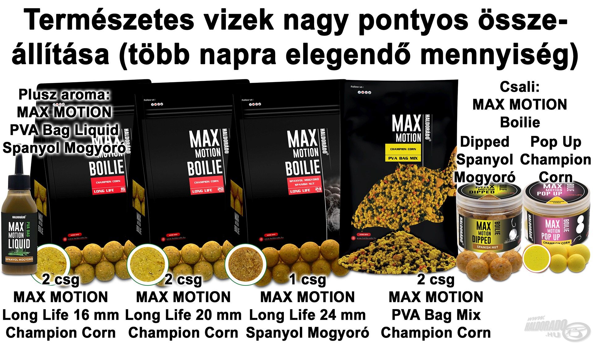 Természetes vizek nagy pontyos összeállítása (több napra elegendő mennyiség)