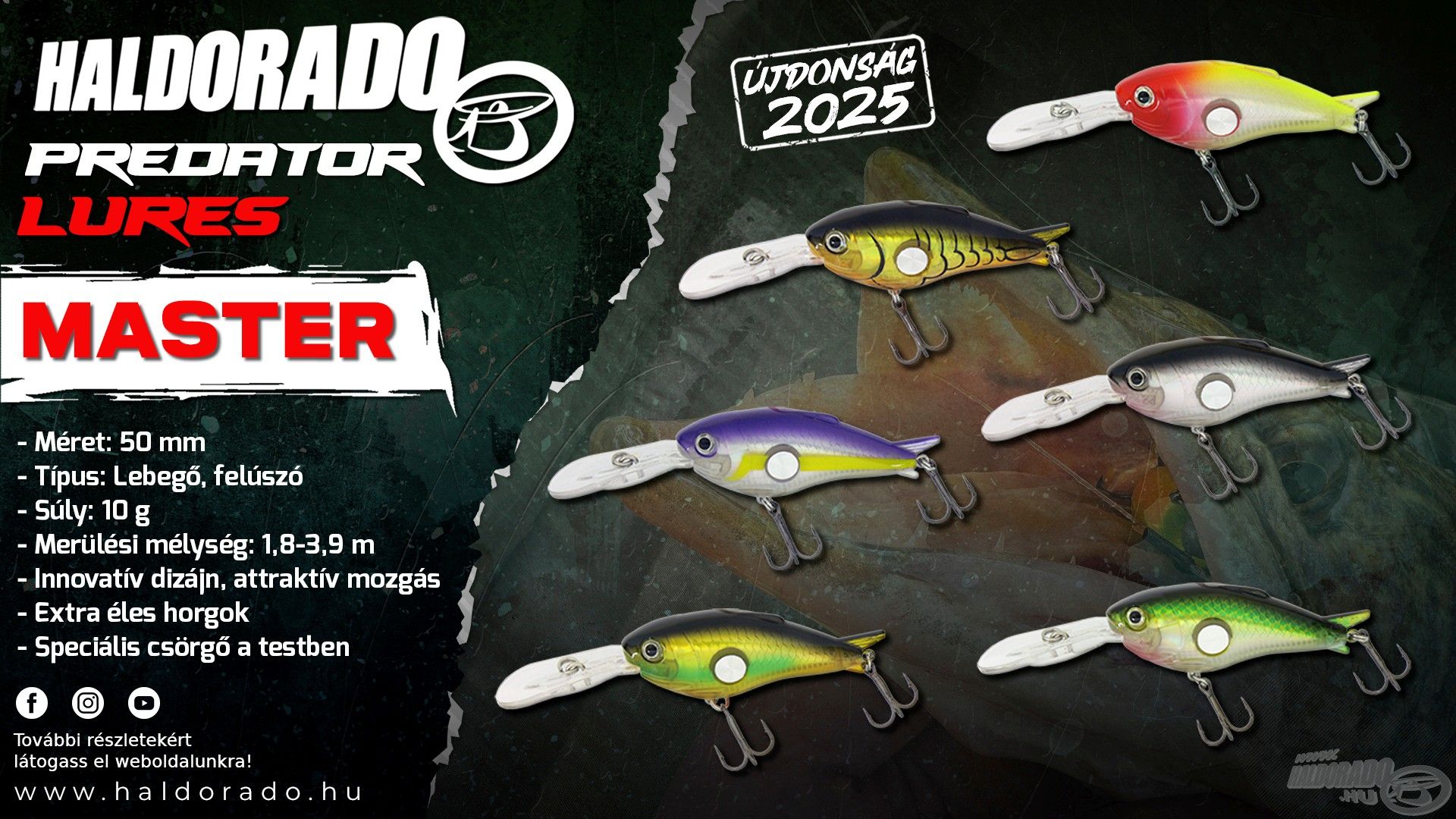 Íme, a hat tagot számláló, felúszó típusú Haldorádó Predator Lures Master wobbler család!