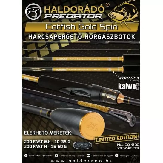 HALDORÁDÓ Predator Catfish Gold Spin 200 Fast MH NR2 (10-35 g) by KAIWO 2 részes harcsapergető horgászbot termék kép
