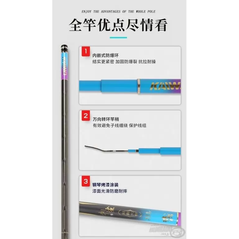 KAIWO Cápa-szúrás 8,1 m LE - pillekönnyű és erős spiccbot maximum 20 kg-os halakig / 12