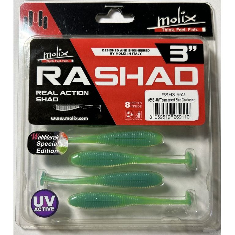 MOLIX RA SHAD 7,6 cm - UV Tournament Blue Chartreuse