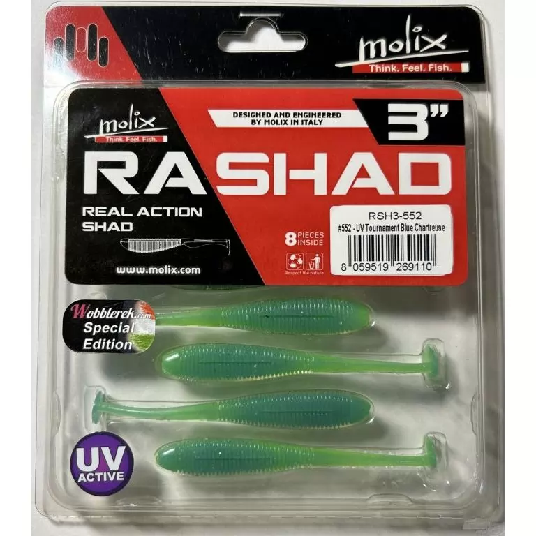 MOLIX RA SHAD 7,6 cm - UV Tournament Blue Chartreuse / 3