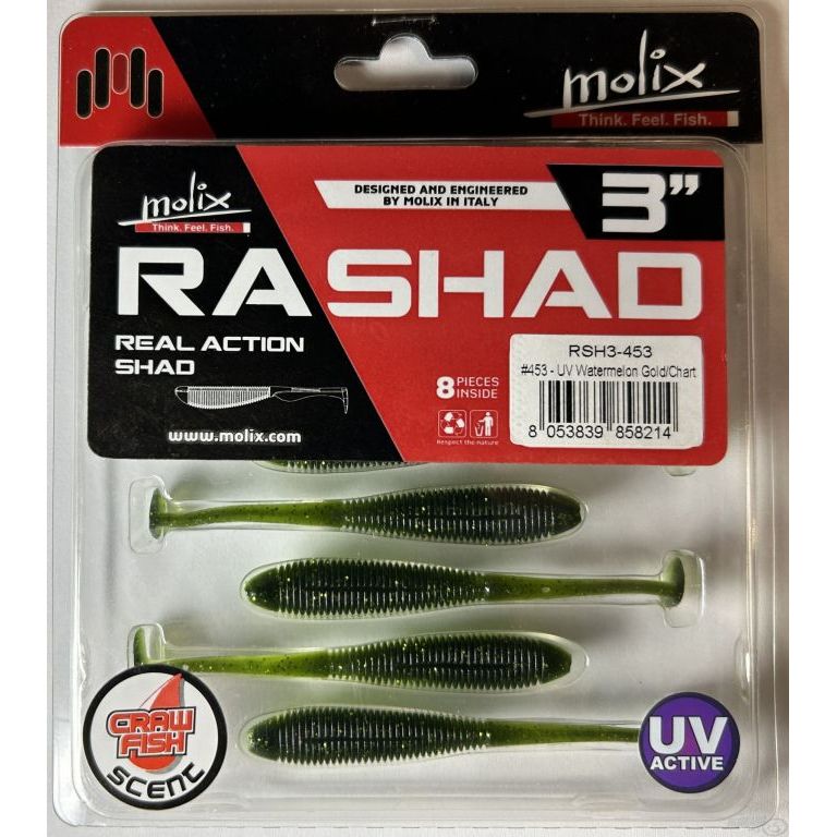 MOLIX RA SHAD 7,6 cm - UV Watermelon Gold/Chartreuse