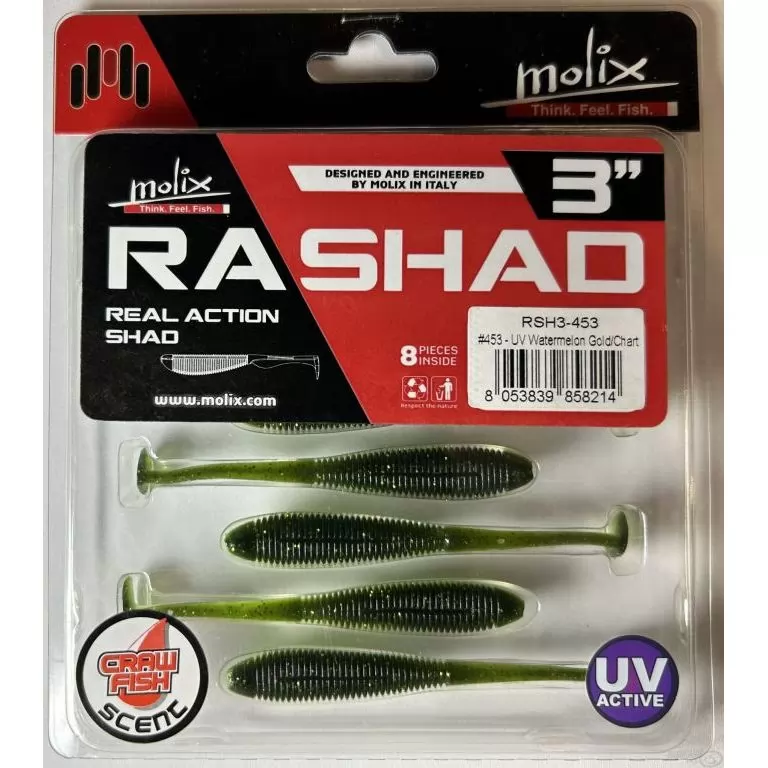 MOLIX RA SHAD 7,6 cm - UV Watermelon Gold/Chartreuse / 3